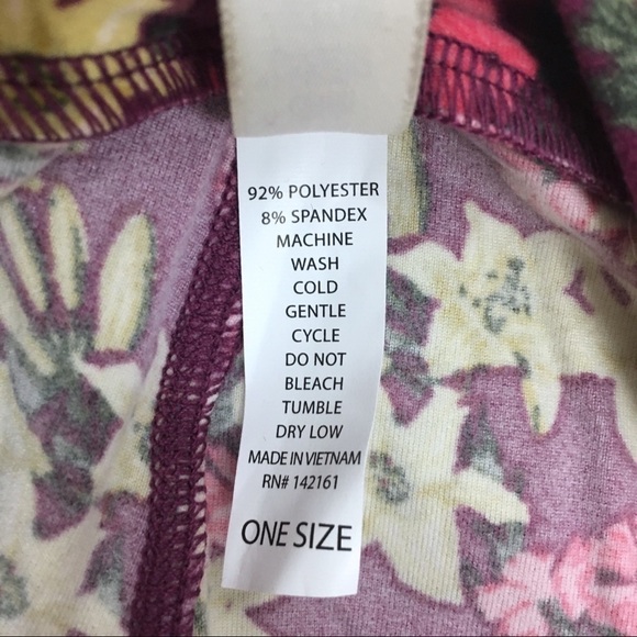 LULAROE Leggings OS One Size Floral Flowers Purple Pink Green Yellow Retro Mod - Picture 7 of 9